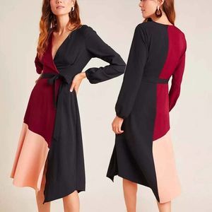 Anthropologie Hutch Rashida Colorblock Midi Wrap Dress Size S